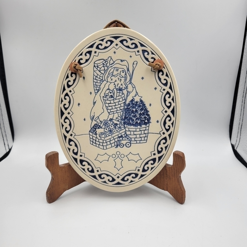 Vintage Santa Claus Holiday Ceramic Hanging Art